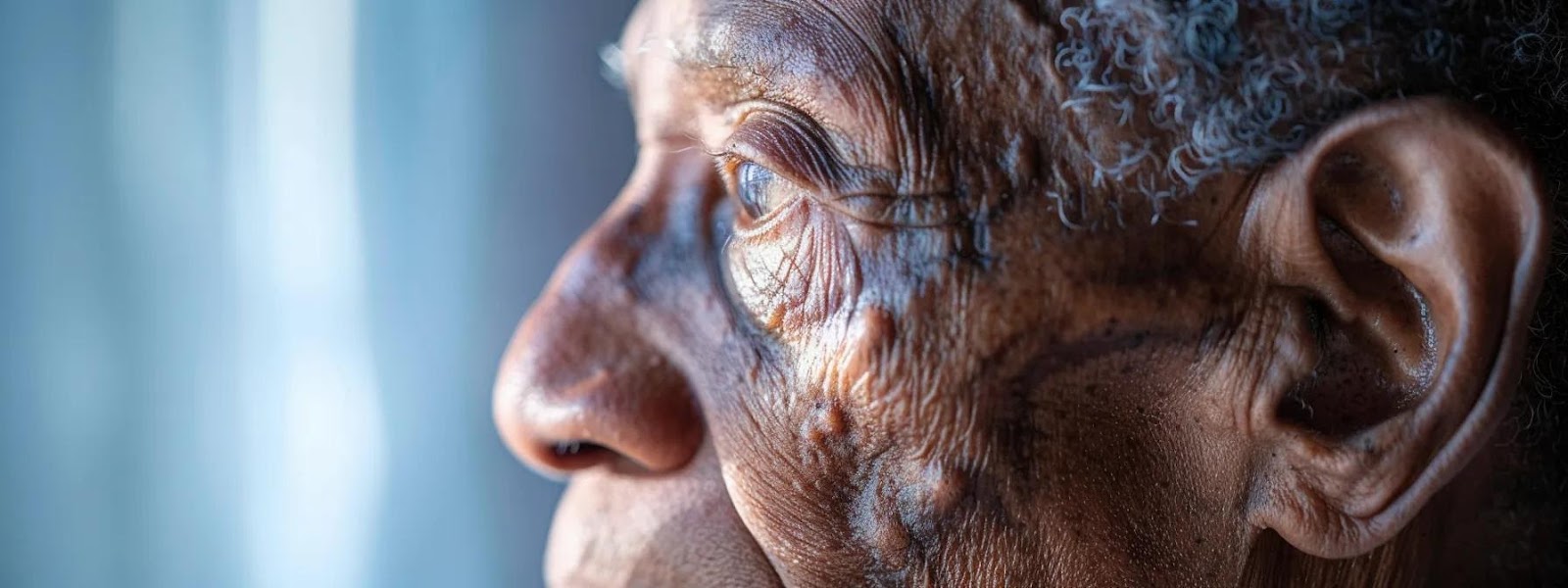 a close-up portrait of a patient with keloid scars on their ear, illuminated by soft natural light, capturing emotions of hope and resilience as they reflect on their treatment journey amidst a blurred clinical background.