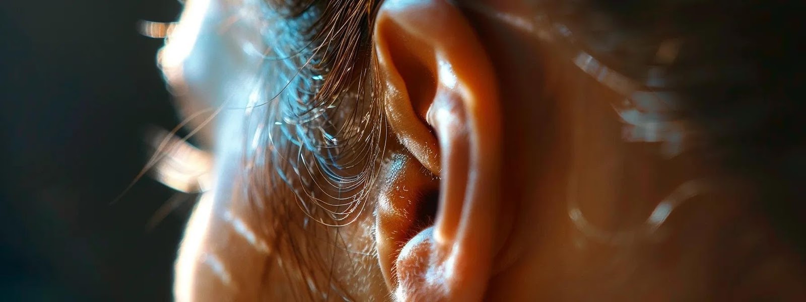 a close-up of an inflamed keloid on an ear, captured under bright, natural lighting, highlighting the texture and size of the growth against a softly blurred background to convey the complexity of skin treatments.