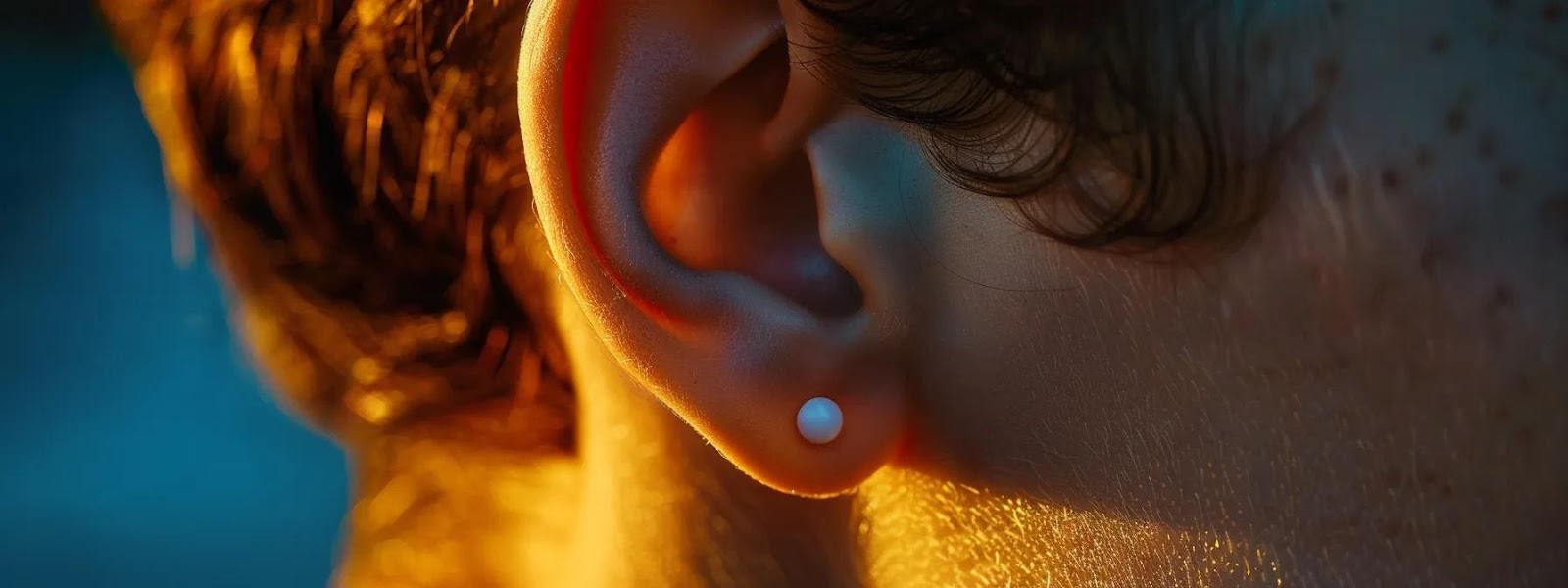 a close-up of a vibrant, healthy ear showcasing the contrast between smooth skin and a prominent keloid, illuminated by soft, diffused lighting to highlight the intricate texture and colour variations.
